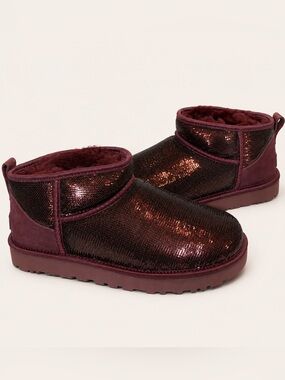 UGG Classic Ultra Mini Mirror Ball Sequins Boots Wild Grape